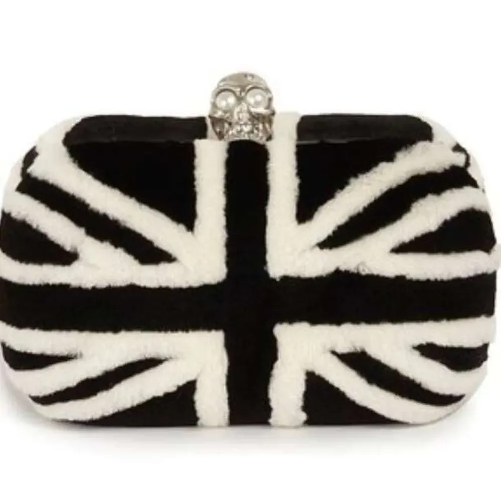 Alexander McQueen UK Bag Mink Skull Brittania Minaudiere Fur Clutch Union Jack